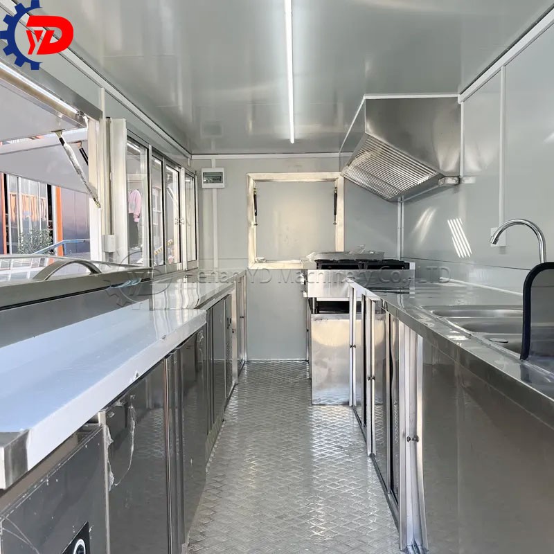 13-foot beige single-window square food truck trailer for sale in New York, USA.