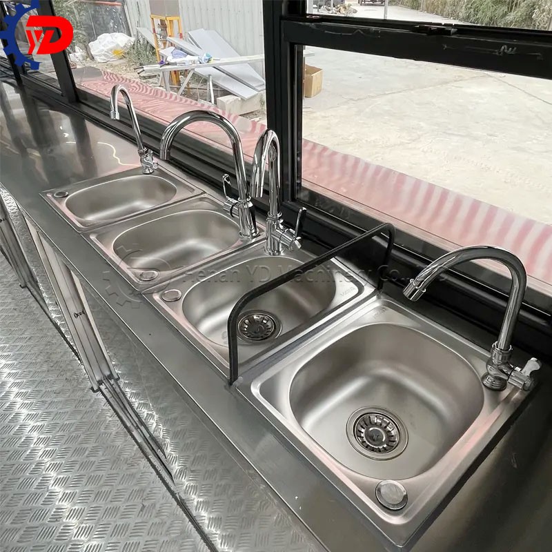 13-foot beige single-window square food truck trailer for sale in New York, USA.