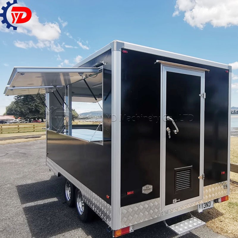 13ft Black Double-Window Multi-Functional BBQ Food Truck for Sale in the USA